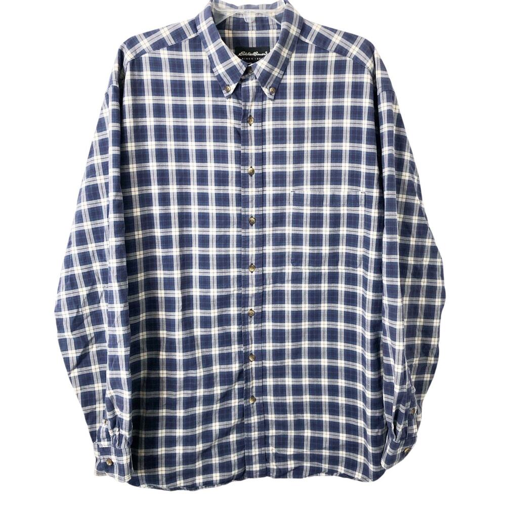 Eddie Bauer Men's Blue Plaid Long Sleeve Button Down Shirt Size XL